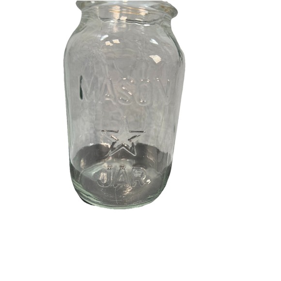 Vtg Clear Glass 1 qt STAR Mason Jar Embossed Rustic Farmhouse Wedding Decor - Picture 2 of 12